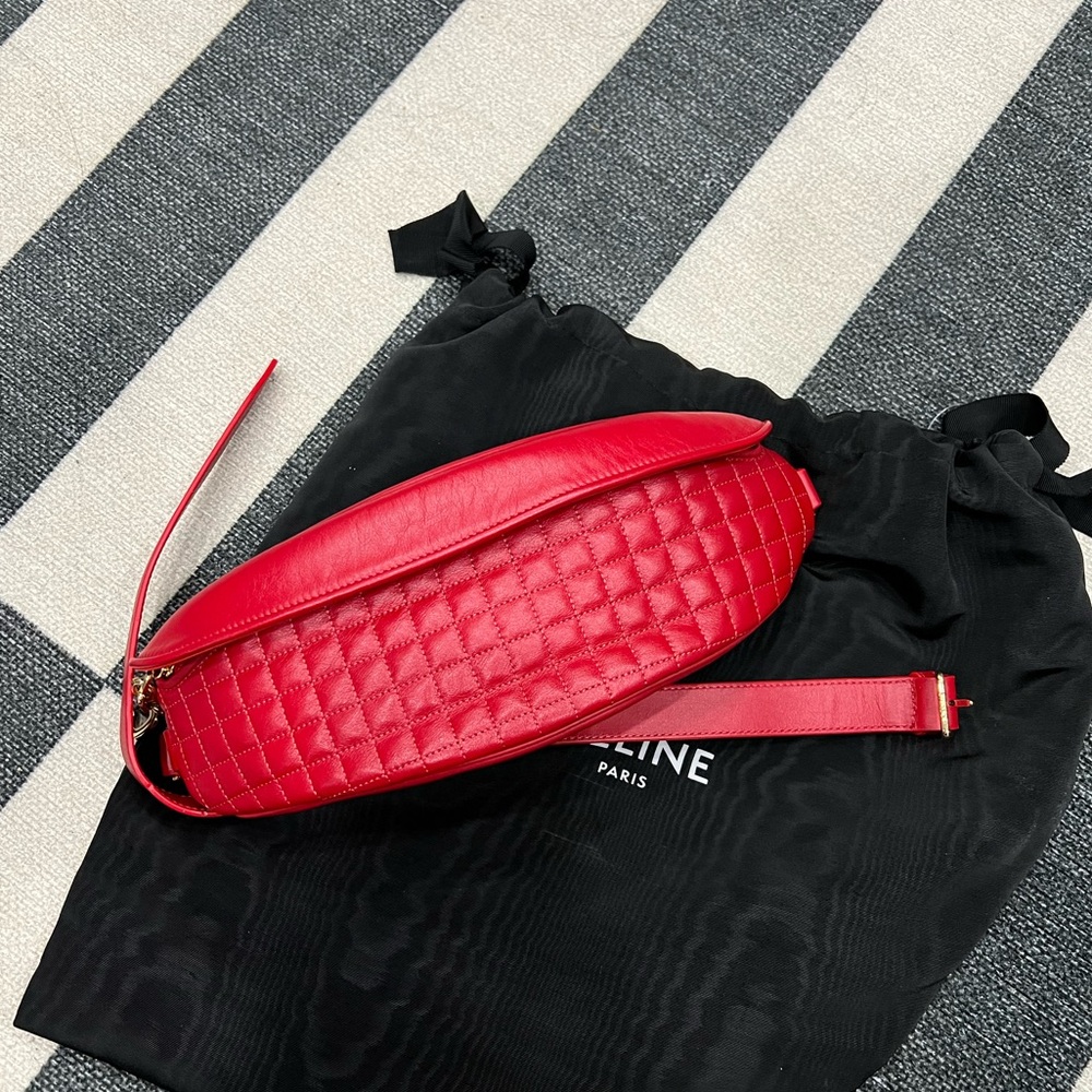 New Celine Quilted C Charm Belt Bag - Red